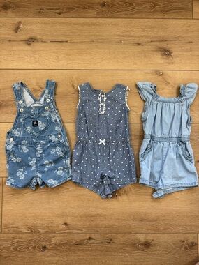 Girls' Chambray & Denim Romper Set - Blue